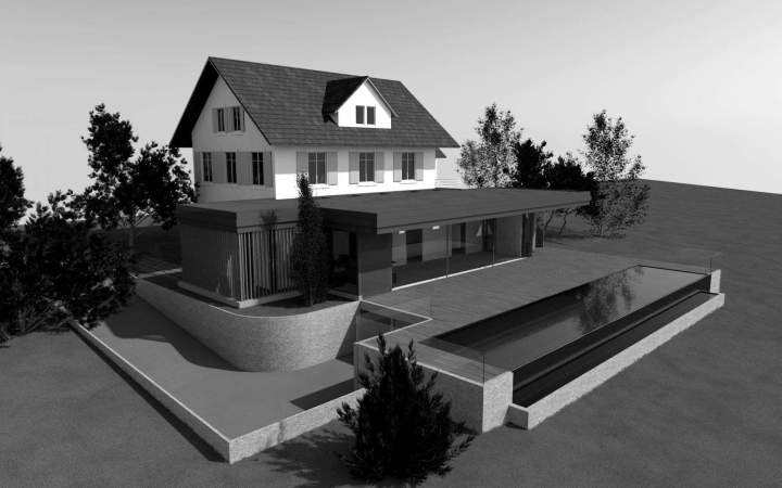 Rendu 3D en niveaux de gris d'un projet architectural  Strasbourg