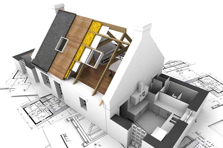 Maquette 3D en coupe d'une maison en cours de construction Strasbourg